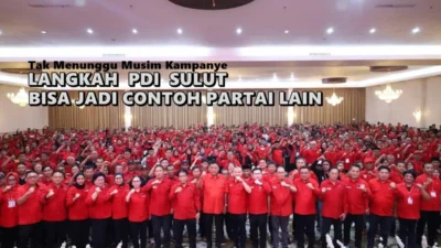 Konsolidasi PDIP Sulut diikuti ratusan kader berbaju merah dalam penguatan 1.839 ranting menjelang Pemilu 2029.