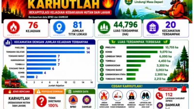 Karhutla Minahasa Capai 76 Kejadian, 44,796 Hektare Lahan Terdampak