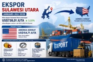Ekspor Sulut Januari-Juli 2026 Naik 3,32 Persen, Amerika Serikat Jadi Pasar Utama