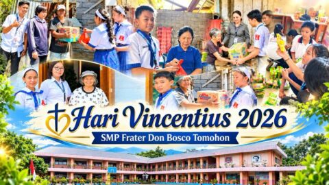 Peringati Hari Vincentius, SMP Frater Don Bosco Tomohon Berbagi Kasih ke Warga Kurang Mampu