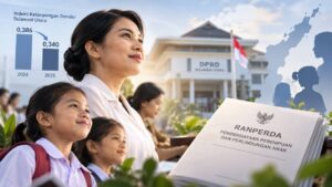 Ilustrasi pemberdayaan perempuan dan perlindungan anak di Sulawesi Utara dengan data IKG turun dari 0,386 pada 2024 menjadi 0,340 pada 2025.