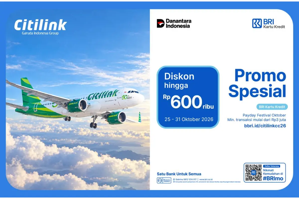 Promo Citilink-BRI Berakhir 31 Oktober, Nikmati Cicilan 0 Persen hingga 12 Bulan